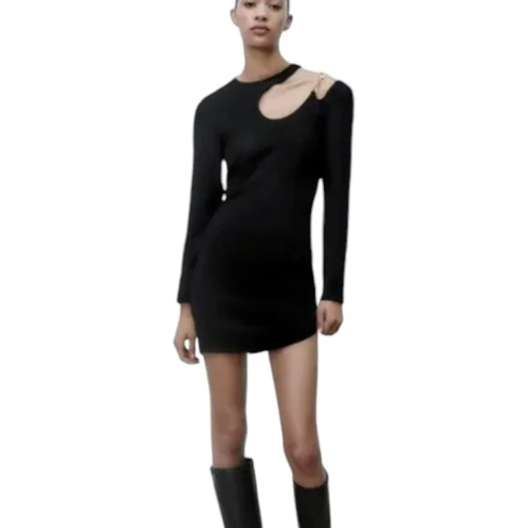 Zara Jacquard, one cold shoulder midi women dress size Medium - Picture 3 of 11